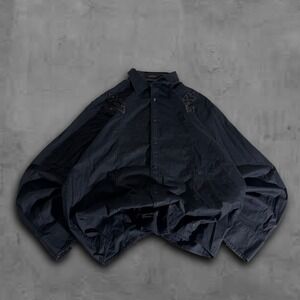 Vintage Y2k Black Long Sleeve Button Up Shirt Strength Refined Embroidered XXL